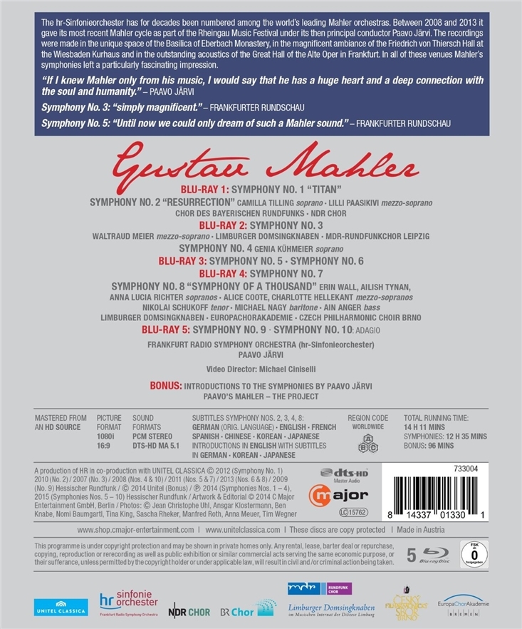 Mahler: The complete symphonies Nos. 1-10 Blu-ray (Paavo Jarvi
