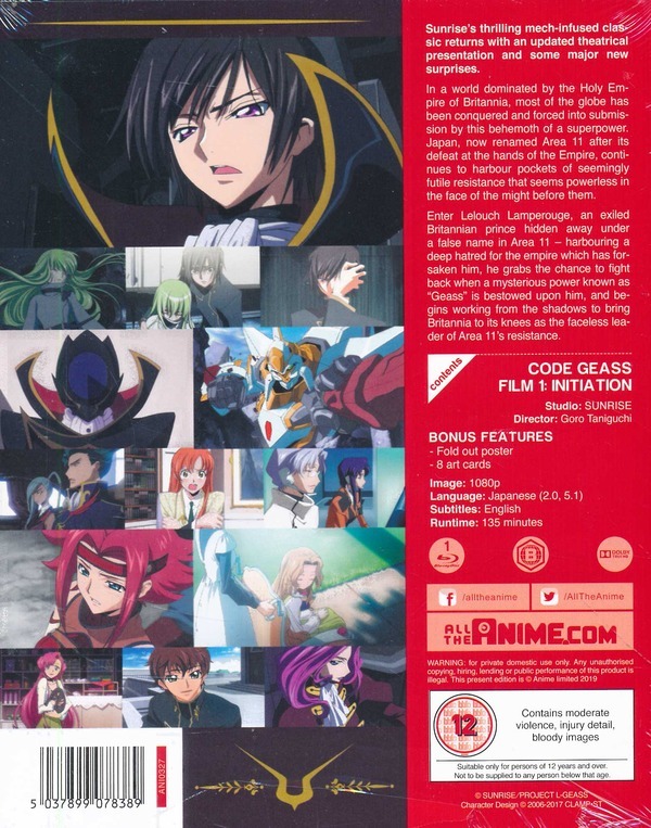 Code Geass Lelouch Of The Rebellion I Initiation Blu Ray Collector S Edition United Kingdom