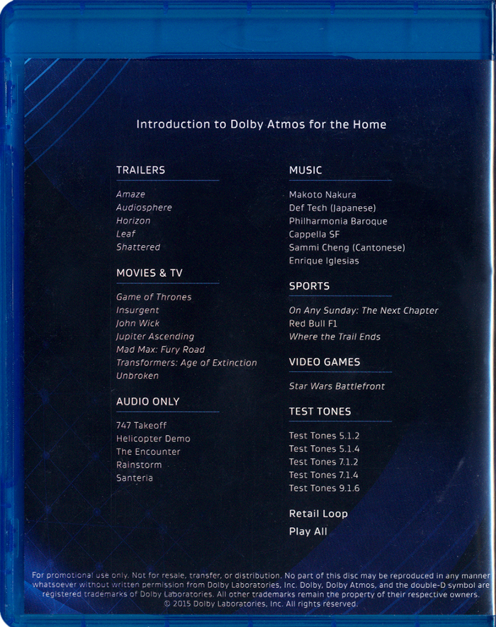 Dolby Atmos Demo Disc Blu-ray