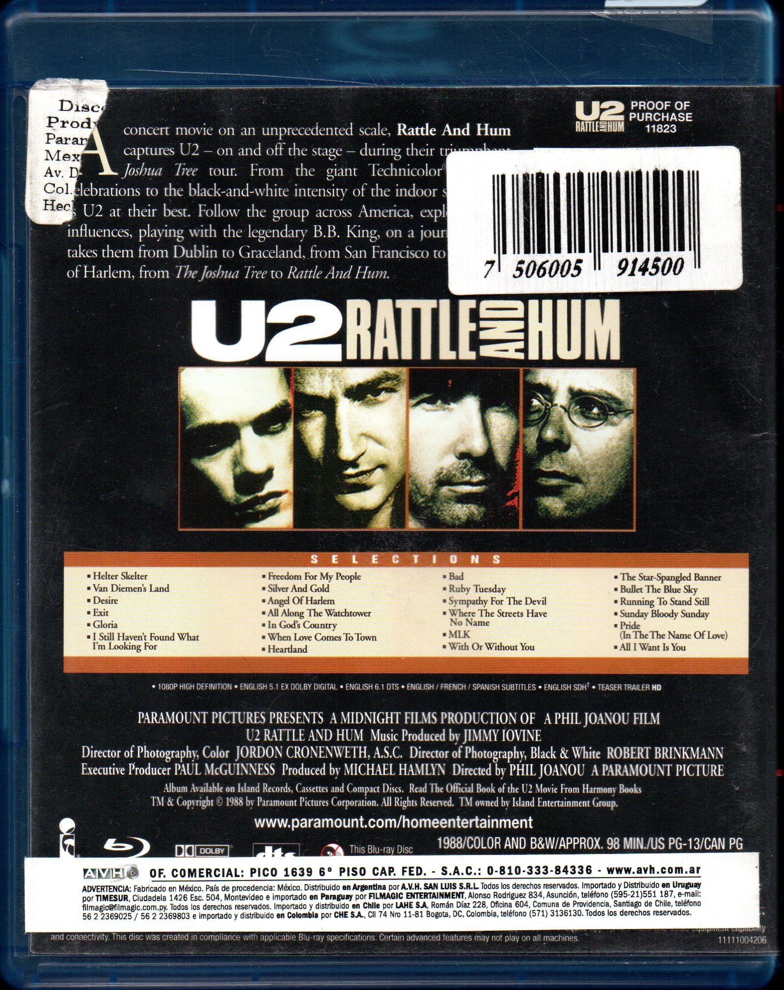 U2: Rattle and Hum Blu-ray (Argentina)