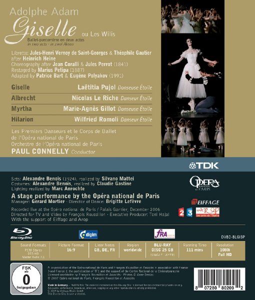 Giselle / Laetitia Pujol / Nicolas Le Riche / Wilf [Blu-ray](中古品) Adam: Giselle - Ballet de l'Ópera National de Paris Blu-ray (Live