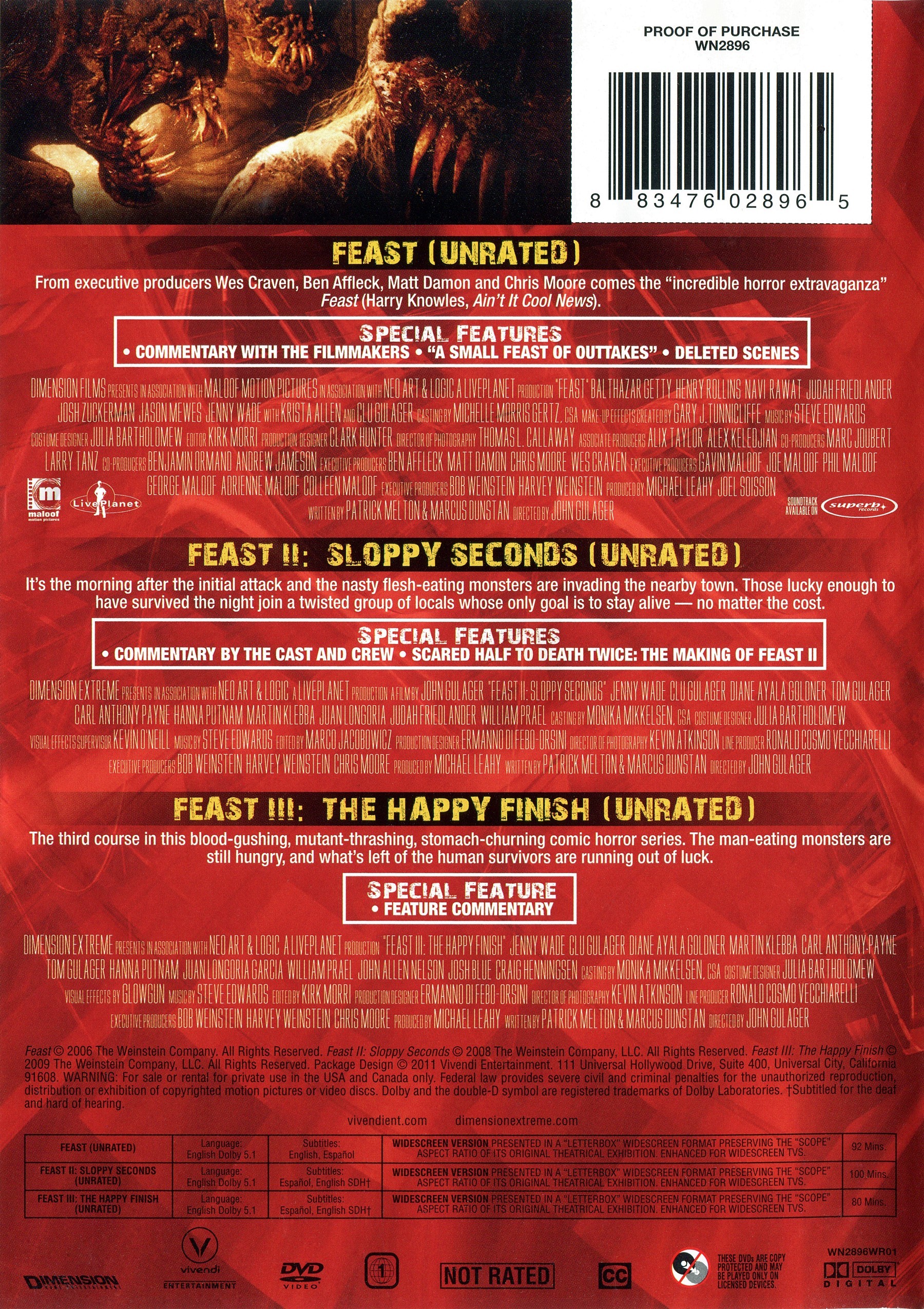 Feast / Feast II / Feast III: Triple Feature DVD (Unrated Editions)