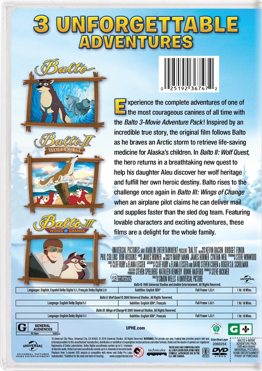 Balto 3-Movie Family Fun Pack DVD (Balto / Balto II: Wolf Quest