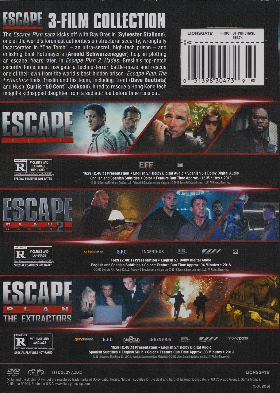 Escape Plan: 3-Film Collection DVD