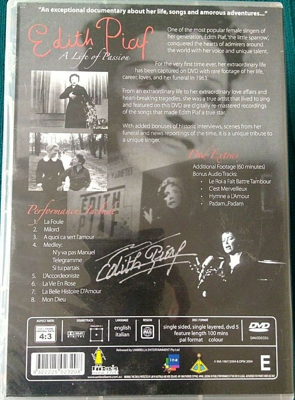 Edith Piaf: A Life of Passion DVD (Australia)