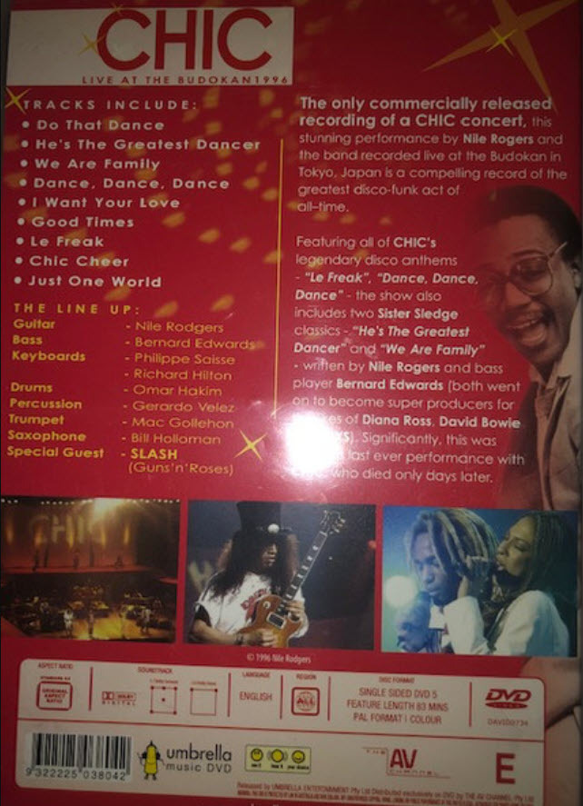 Chic: Live at the Budokan 1996 DVD (Australia)