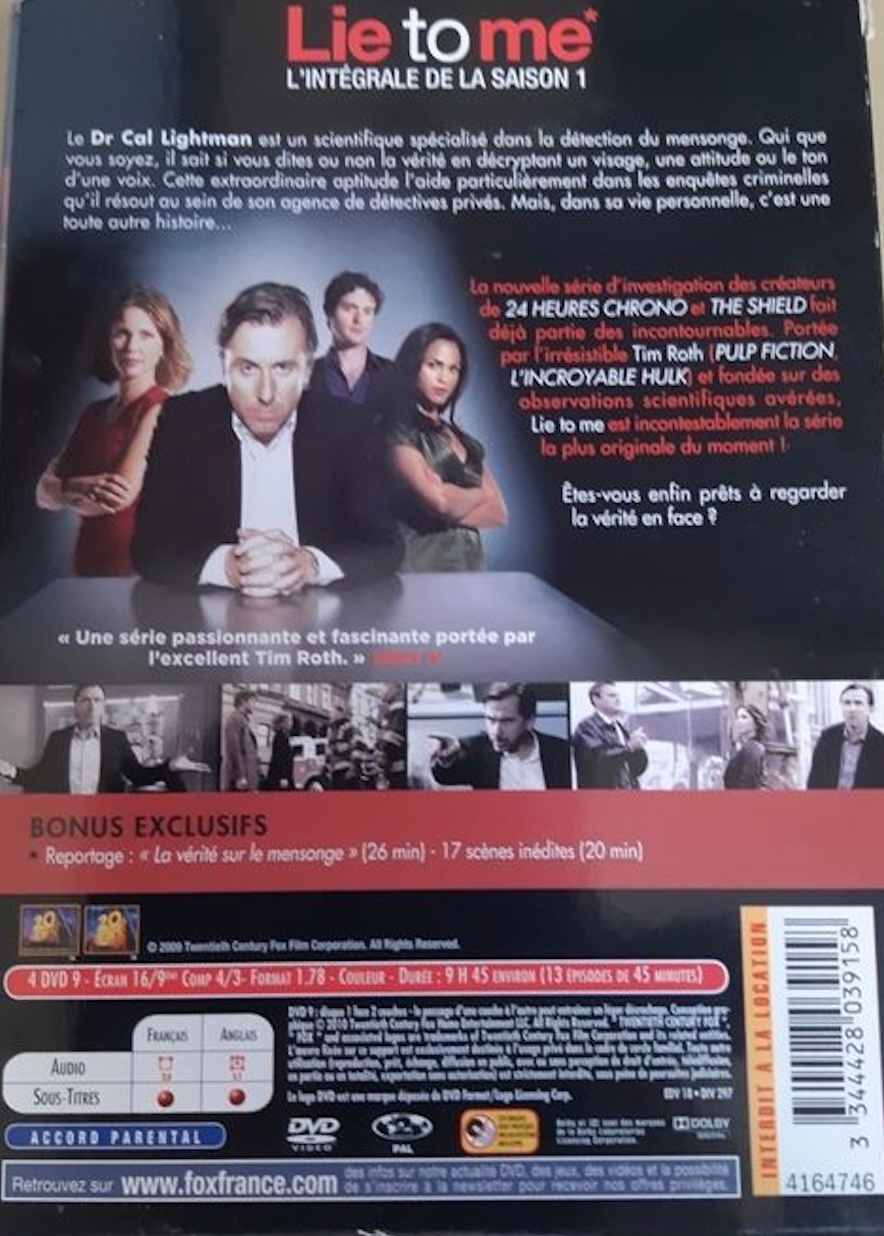 Lie to Me: Season One DVD (France)