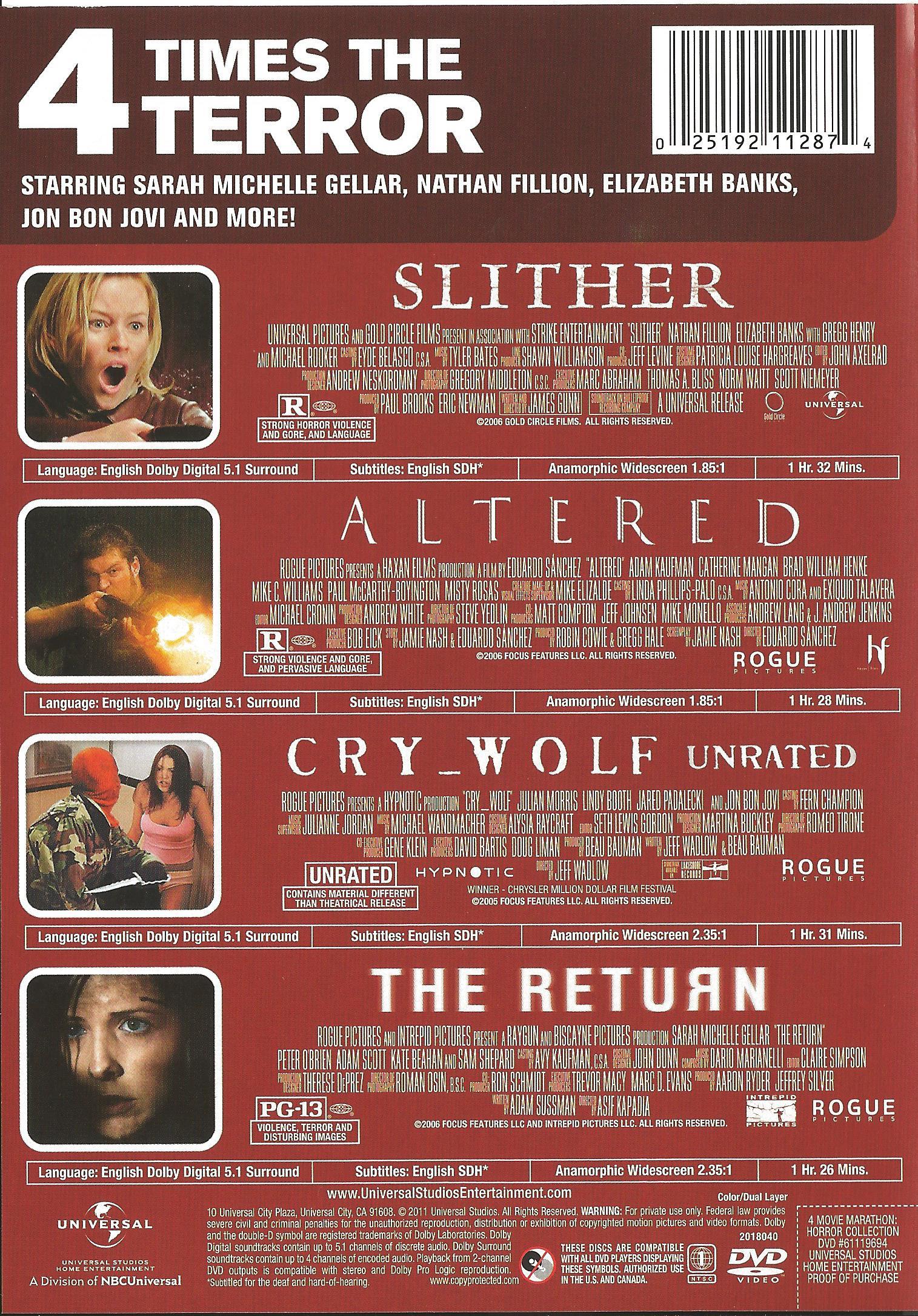 4 Movie Marathon Horror Collection DVD Slither Altered