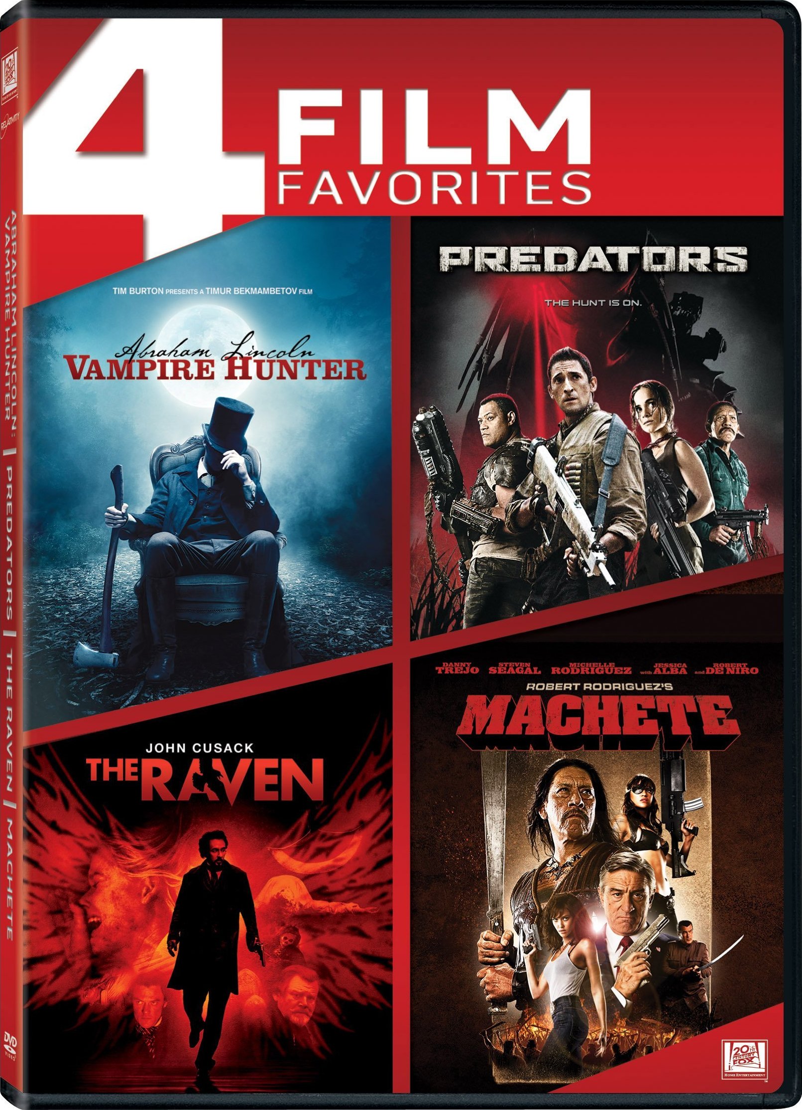 4 Film Favorites DVD (Abraham Lincoln Vampire Hunter / Predators / The  Raven / Machete)
